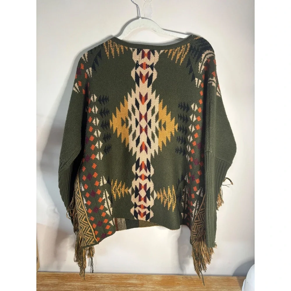 Cotton‎ & Rye Outfitters Womens Southwestern Fringe Sweater Olive Green Small - Picture 7 of 9